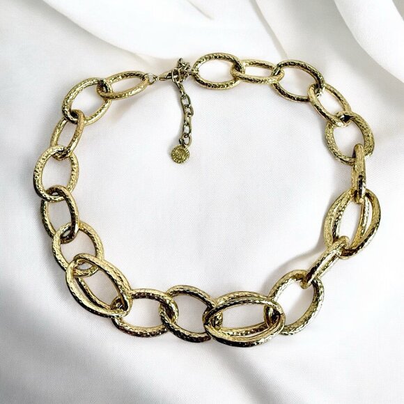 Graziano CH Gold Tone Link Chain Necklace Chunky Statement Choker 17" - 21" - Picture 1 of 5